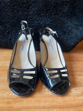 Jimmy Choo open toe patent leather shoes heels
